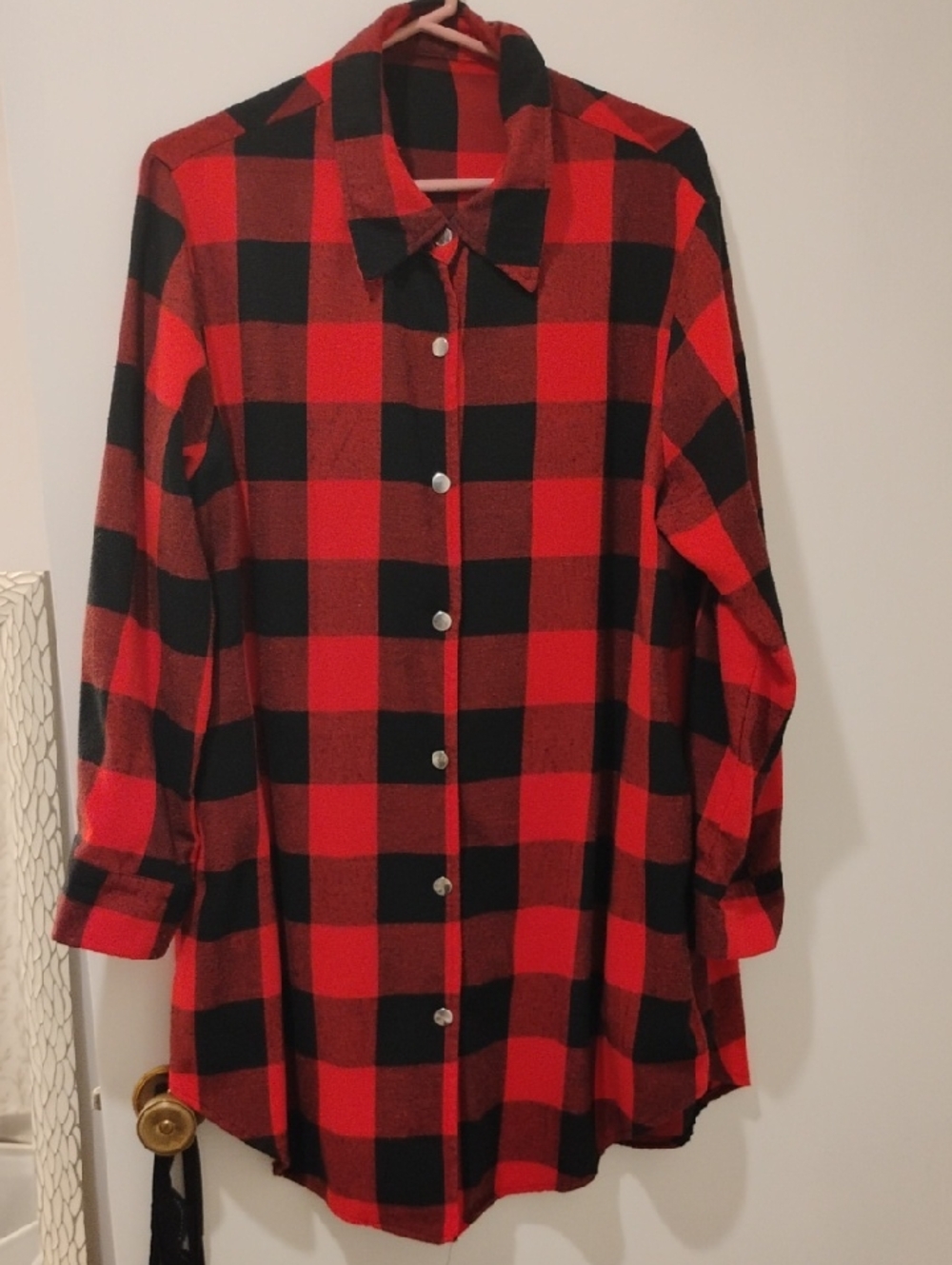 Red and Black Buffalo Plaid Button-Up Shirt Dress